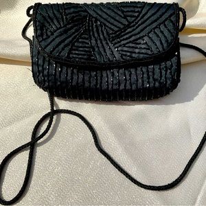 Black beaded evening bag